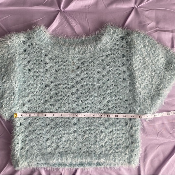 Free People Sweet Deets Pullover Short Sleeve Sweater Salt Air Combo Medium NWT - Picture 9 of 10